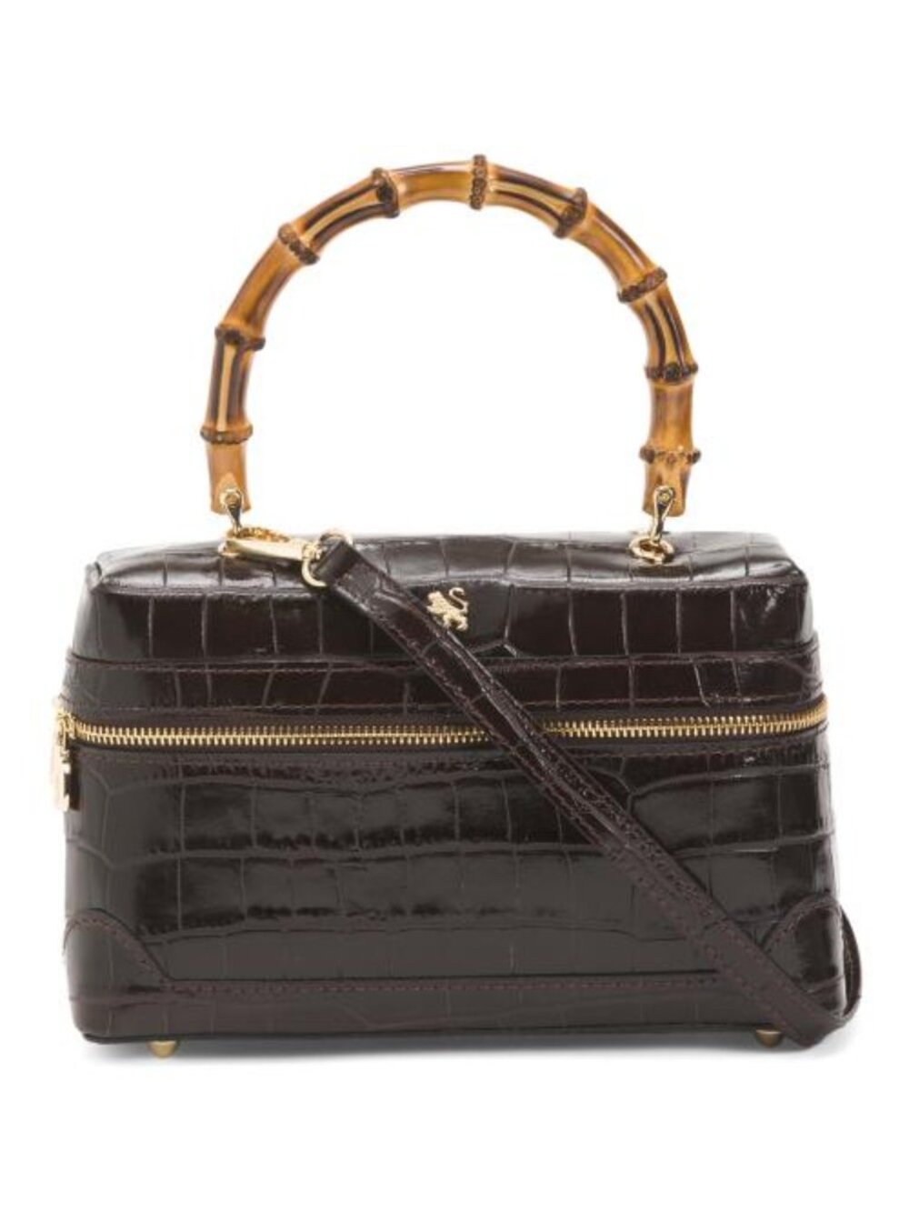 NWT ✅ Pratesi Firenze K249 BROWN Croc Leather Vanity Case Bamboo Handle DUST BAG
